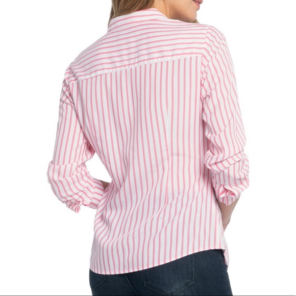 Nic+Zoe pink stripe tie knot button down shirt - Picture 8 of 9